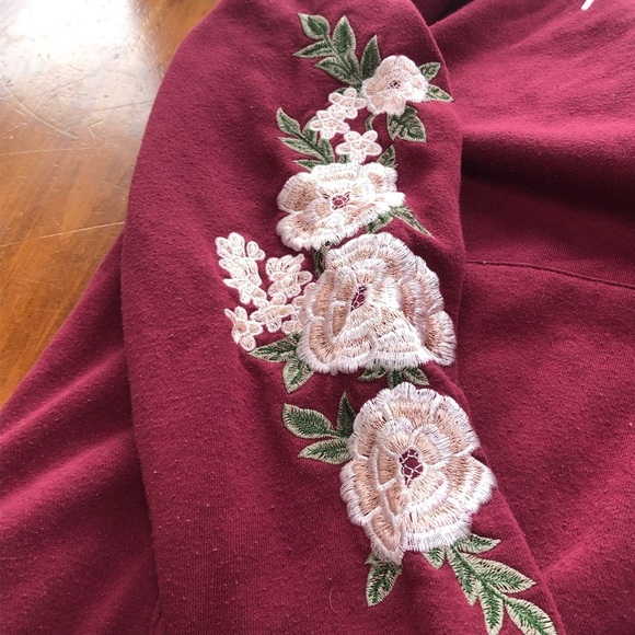 Y&R Reckless burgundy hoodie  with Floral embellishments on hood and sleeves - Picture 2 of 8